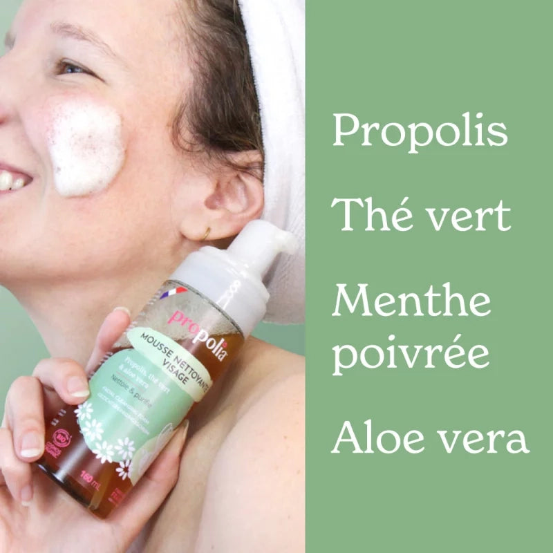 Mousse Nettoyante visage BIO - Propolis, Thé vert & Aloe vera