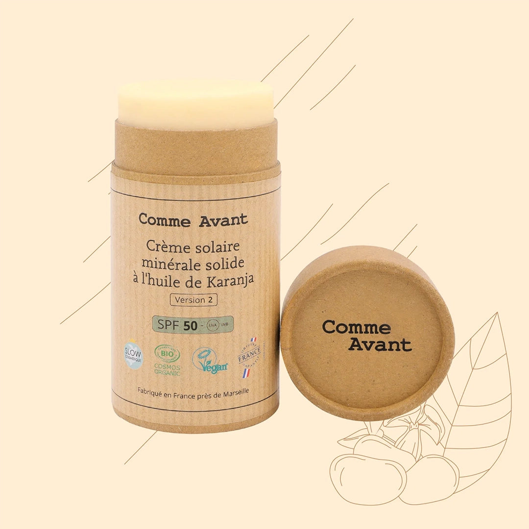 Crème solaire minérale solide à l'huile de Karanja SPF50