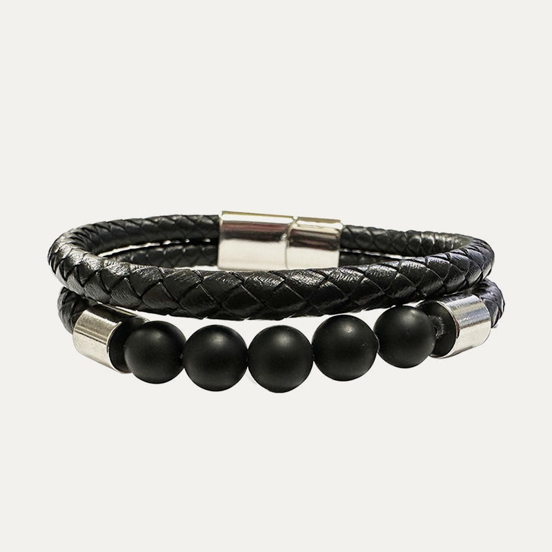Bracelet 2 rangs cuir et perles