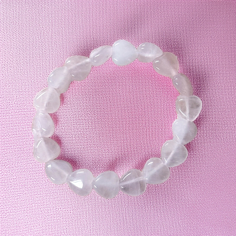Bracelet coeurs de quartz rose